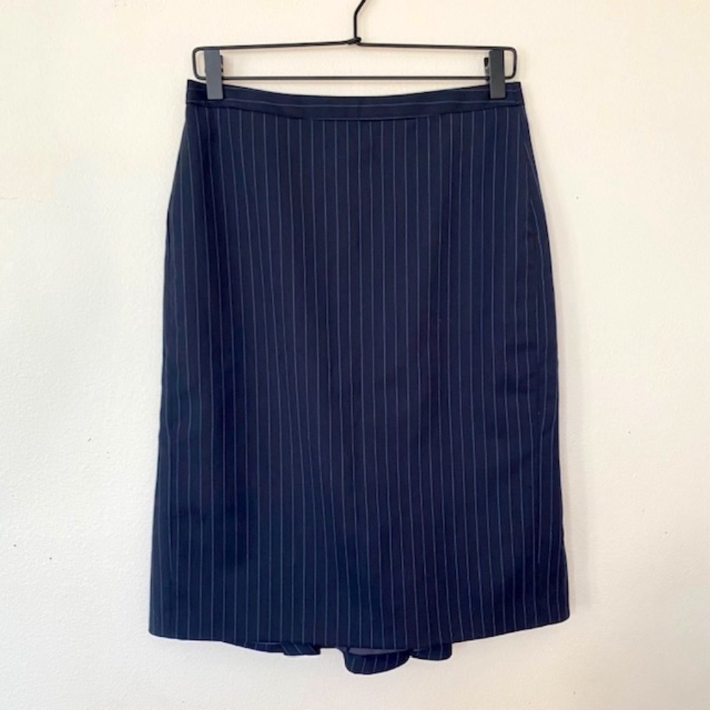 J. Crew Pencil Skirt w/ Back Peplum Dark Navy Pinstripe - 100% Fine Wool Size 4